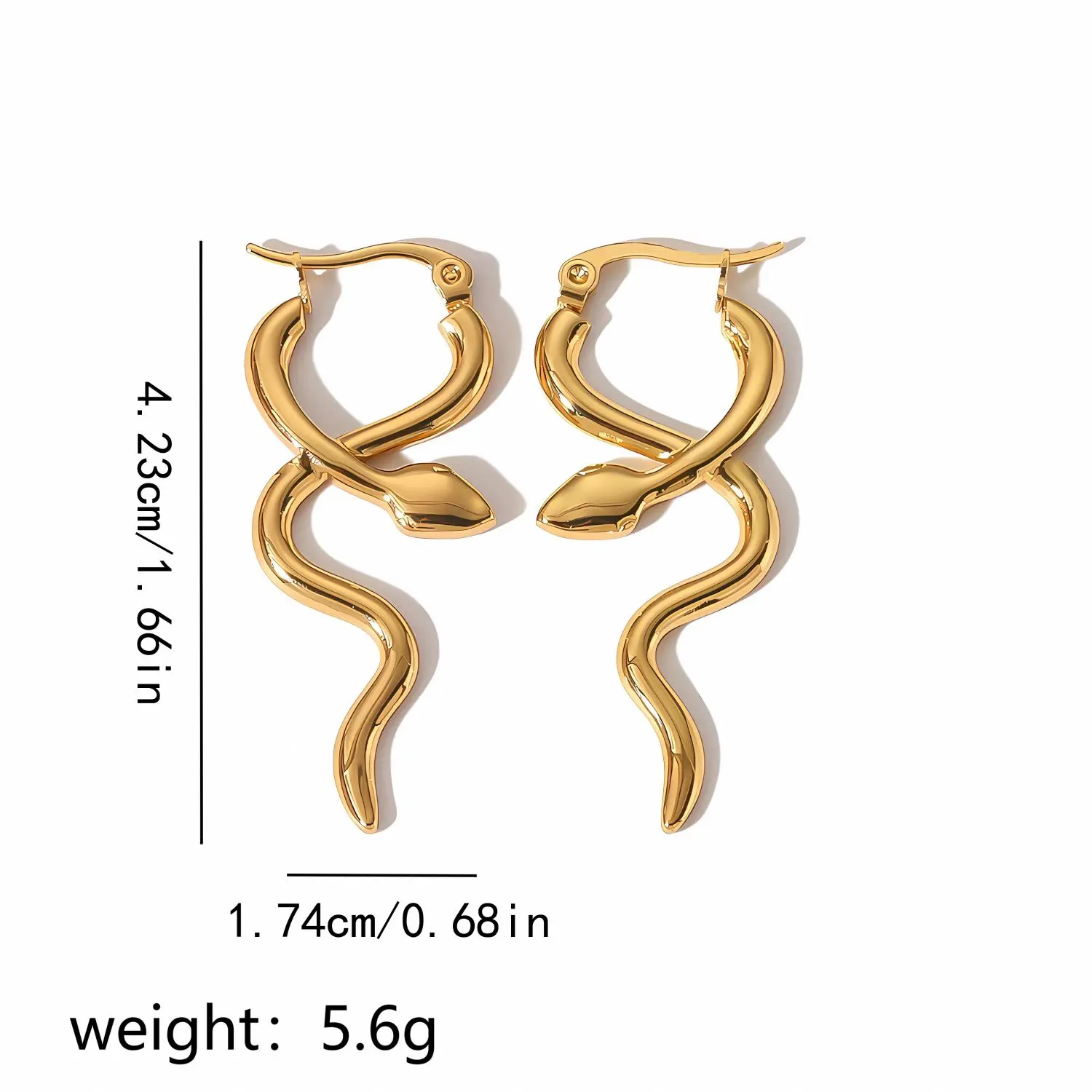 1 Pair Simple Statement Style Trendy Glossy Snake Shape Stainless Steel 18K Gold Plated Women's Hoop Earrings h5 Picture2